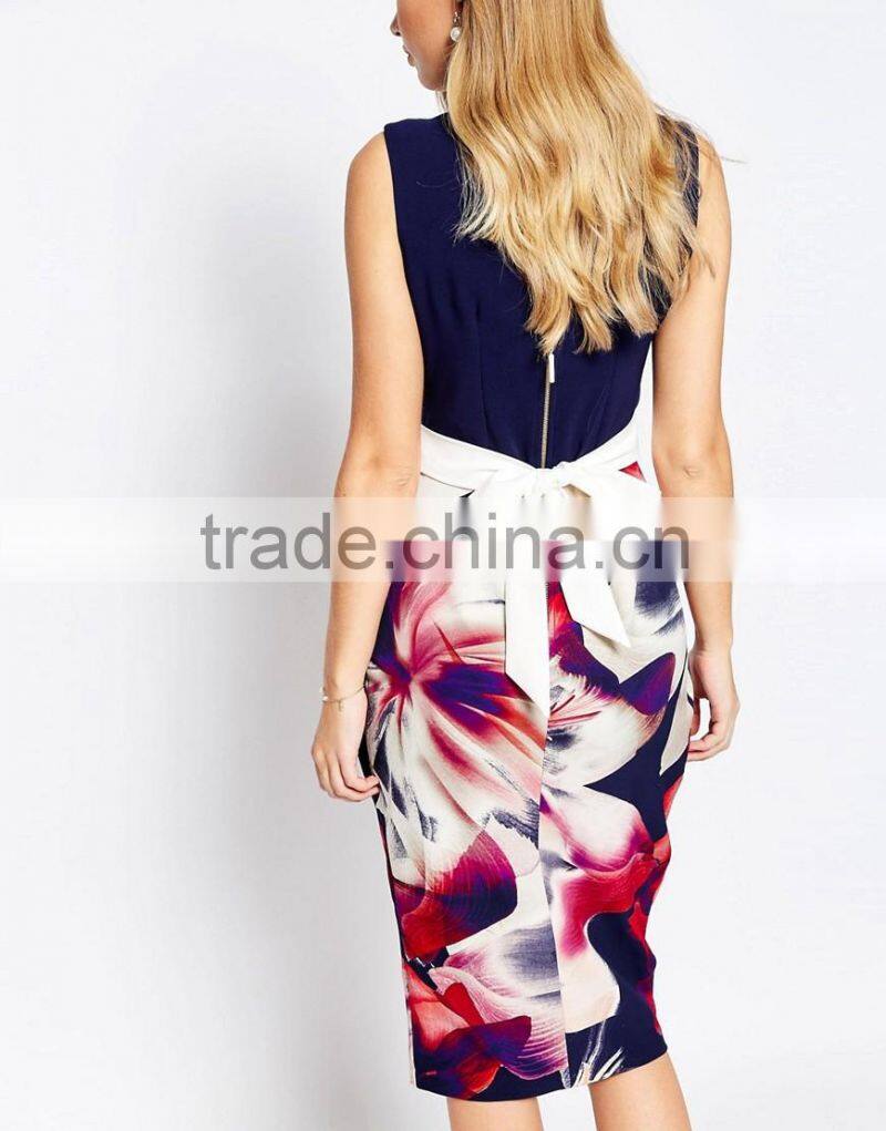 2016 OEM&ODM Wholesale High Quality Pencil Dresses With Navy Floral