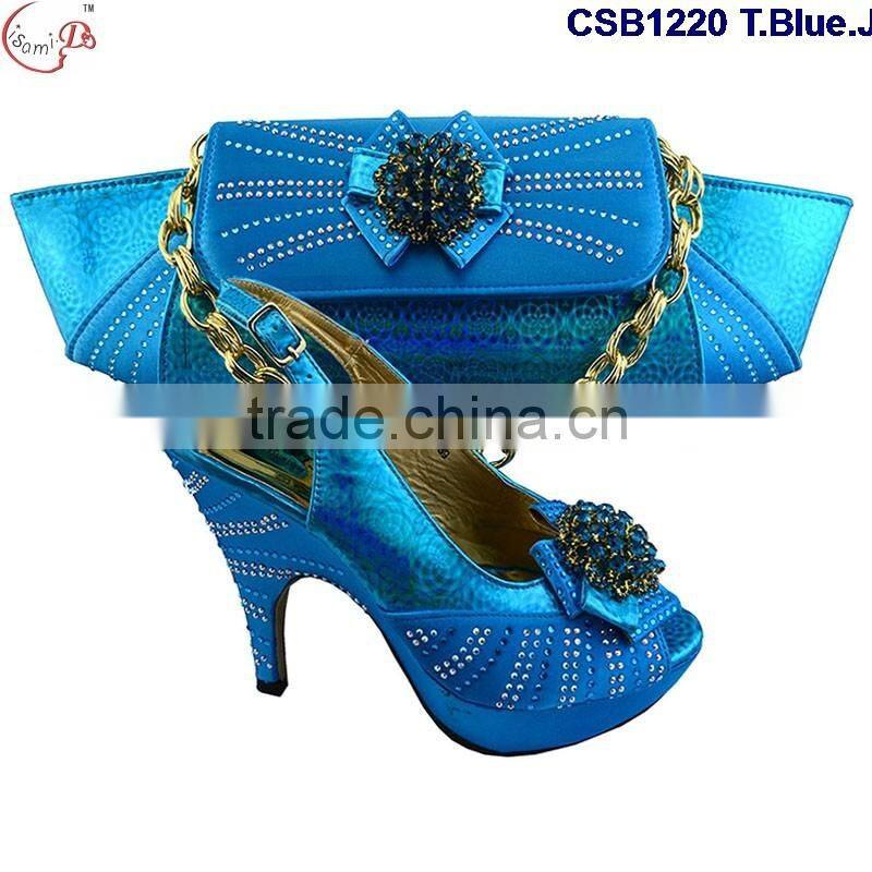 CSB1220 2016 Guangzhou wholesaler latest style fashion african design high heel lady shoes matching bag with rhinestone