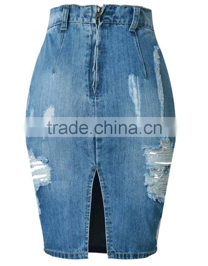 new models Women's Washed High Waist Ripped Hole Denim Skirt jeans skirts