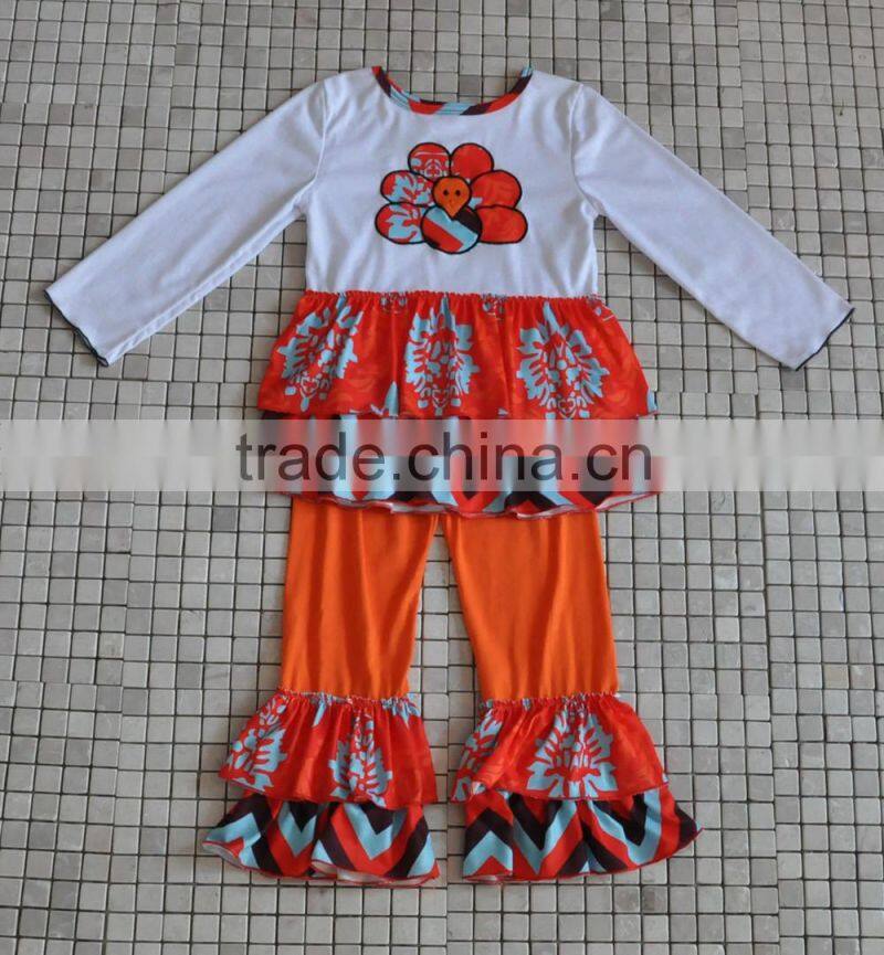 newborn handmade turkey embroidery long sleeve top and pant thanksgiving outfits
