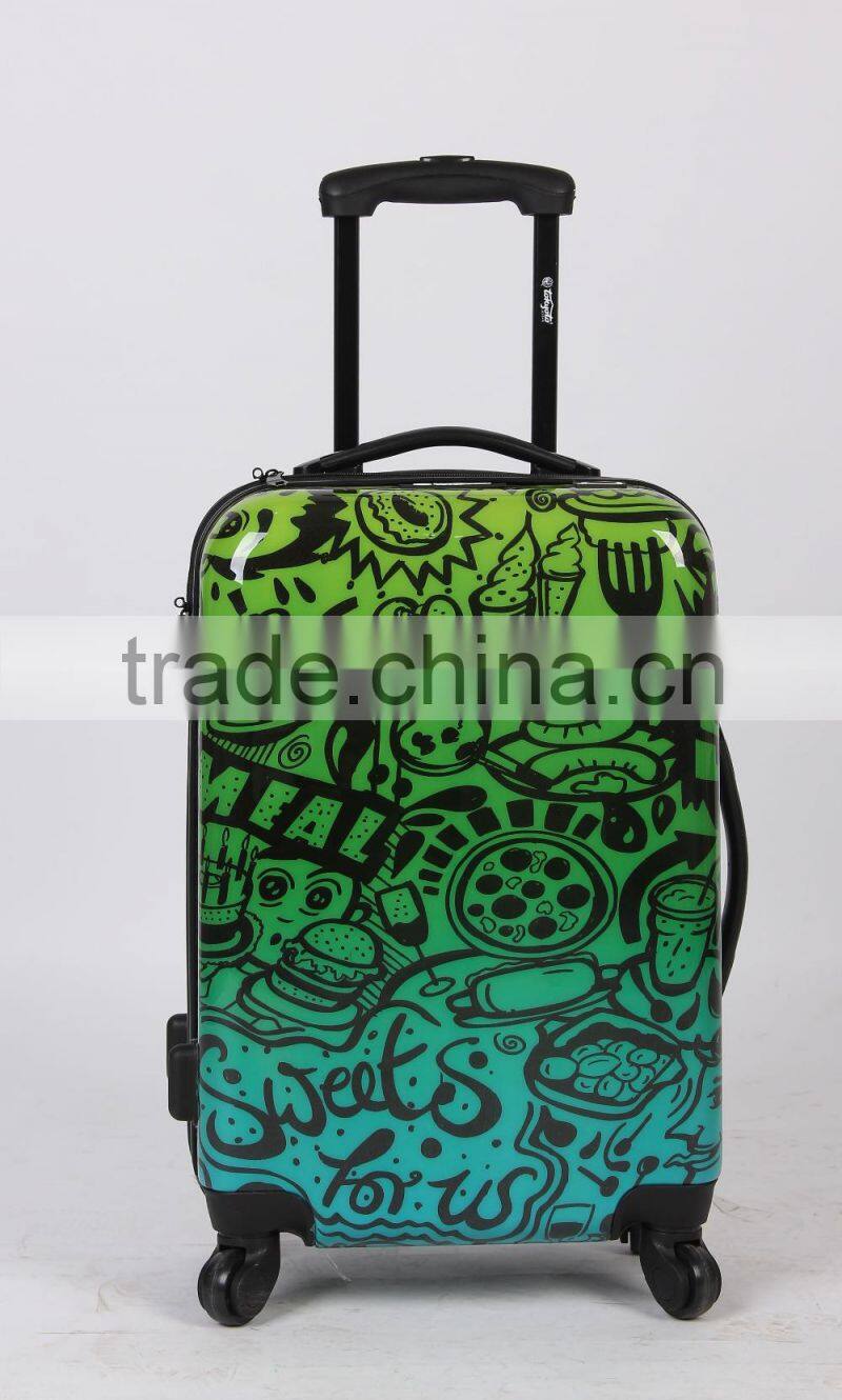 colorful printed trolley travel cabin abs suitcase