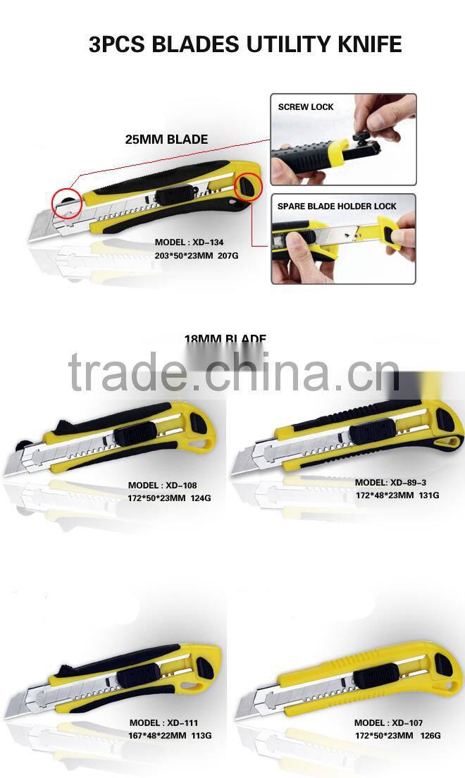 Plastic with rubber grip handle olfa knife 3 PCS Auto Loading Blade Utility Knife