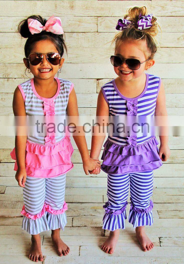 2016 New Design 100% Cotton Baby Girls Boutique Clothing Adorable Colorful Stripe Baby Kids Clothing Sets