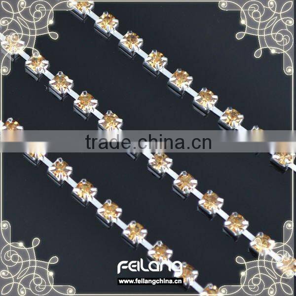 Lt col topaz rhinestone cup chain silver claw,MOQ 50m paypal accepted,sparse chain,rhinestone chain for crown