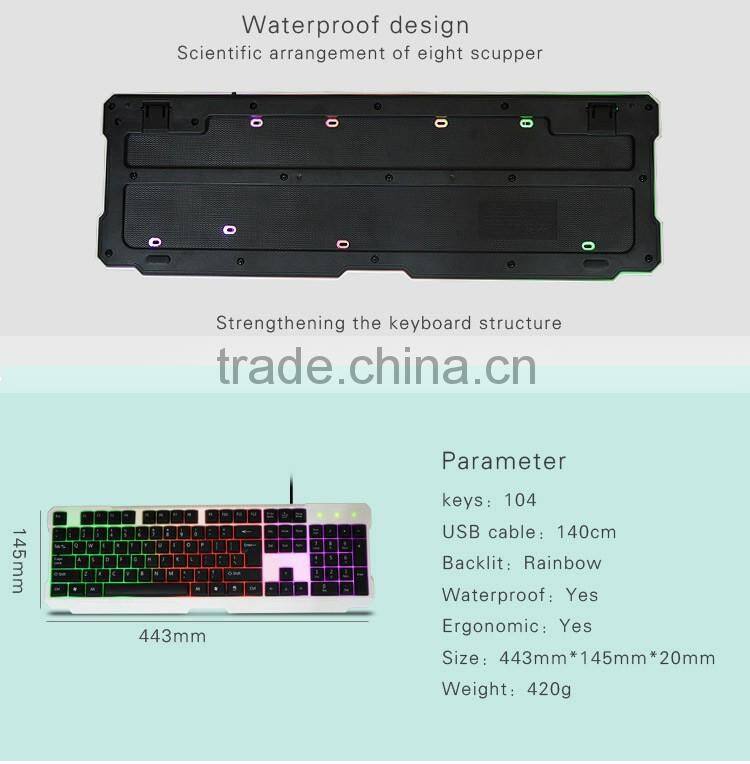 New style three colors partition backlit Water proof Wired Keyboard