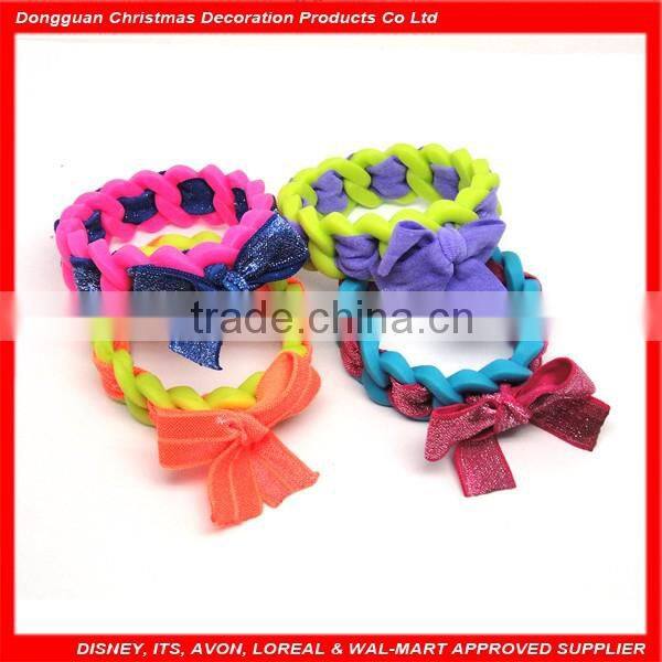 Fashionable hotsale cheap braid silicone bracelet with bowknot