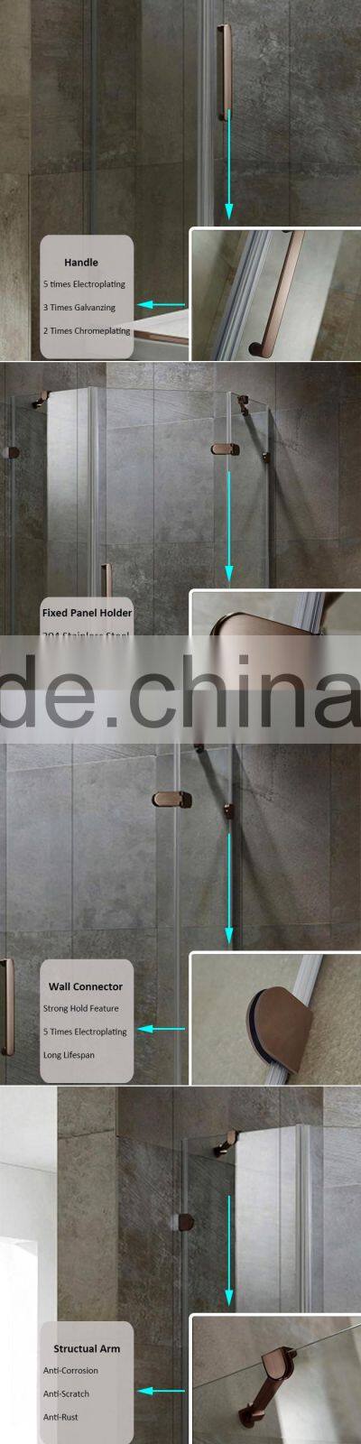 304 Stainless Steel Frameless Hinge Glass Shower Enclosure