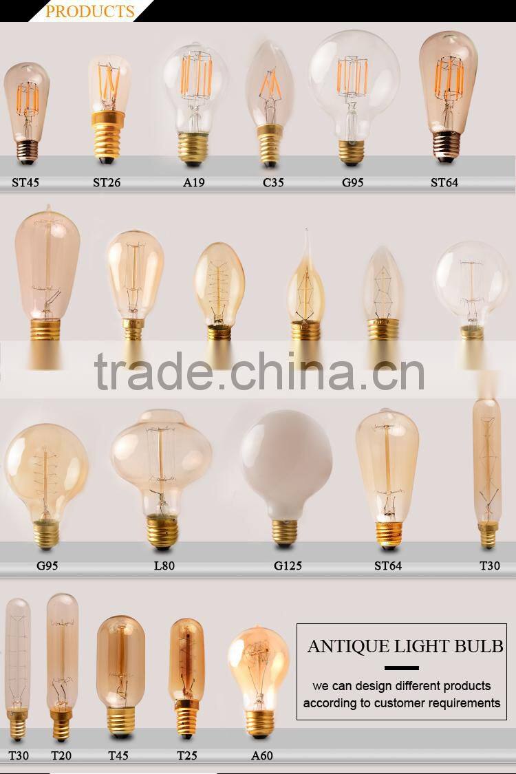 A19 quad loop tungsten shape e27/b22 edison filament bulbs 40w/60w