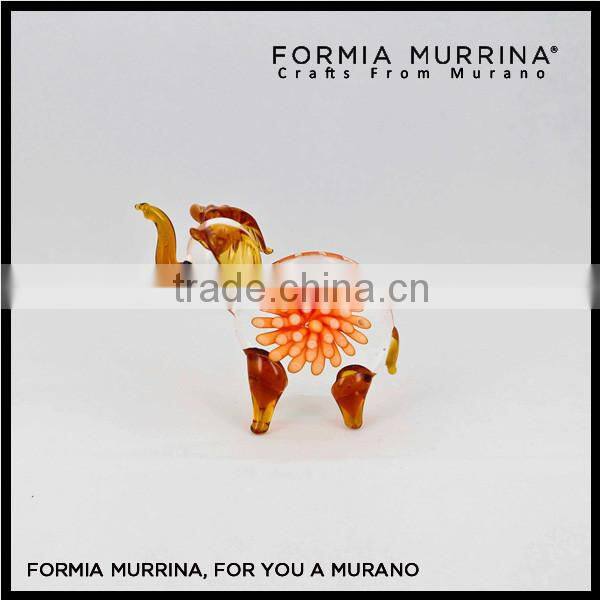 Handmade Blue Inner Flower Glass Animal Murano Glass Elephant Charm Figurine