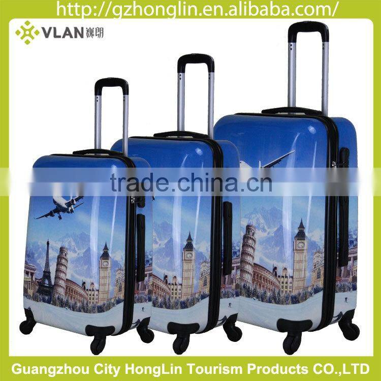 2016 Newest design travel luggage case cheap PC printing trolley luggage with lock and 4 universal wheels