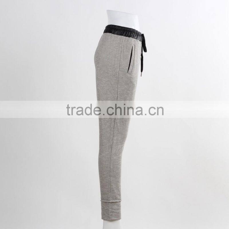 F5W30186 Newest Style Contrast Waistband Grey Sweatpants For Girls