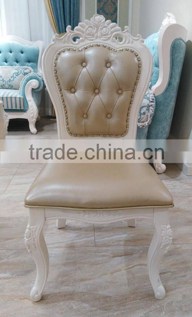 Royal european style dining room chair wood carved armless dining chair with oval tufted leather back