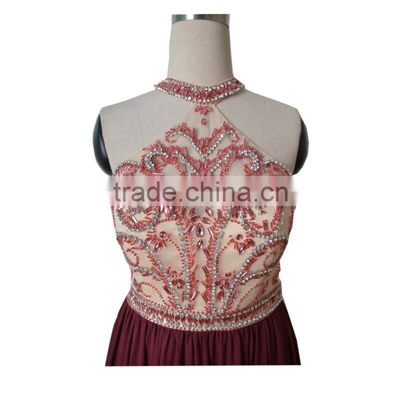 Hot sale elegant manual nail bead sleeveless evening dress