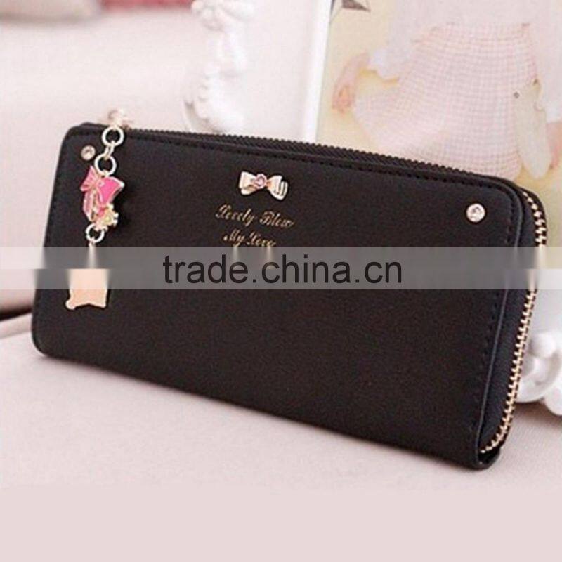 Women Leather Bow Pendant Clutch Long Card Purse Handbag Zip Wallet Bag Holder