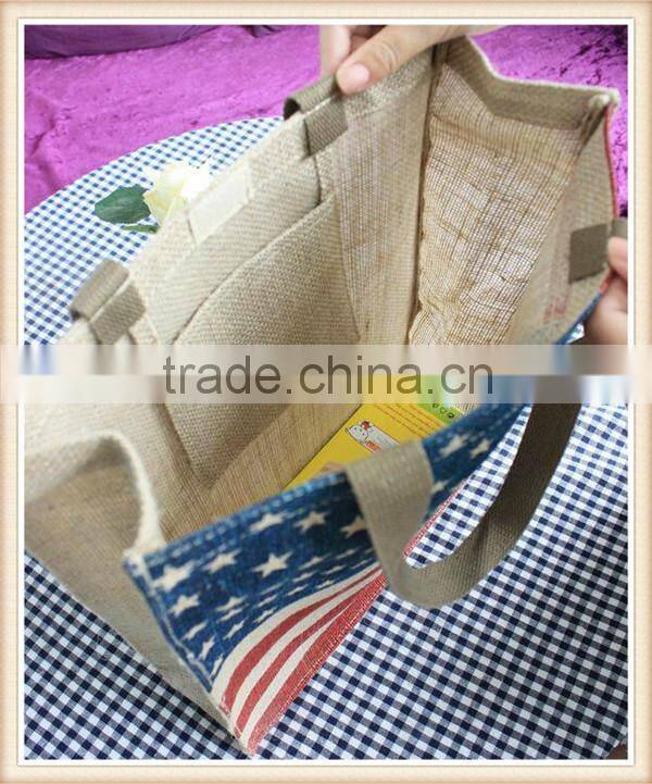American Flag lady single shoulder bag jute bag