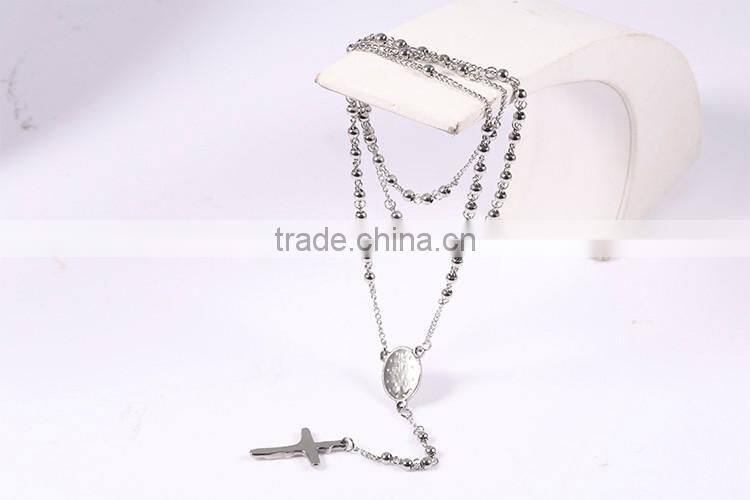 Most popular new fashion Jesu cross silver beads chain necklace for christmas gift