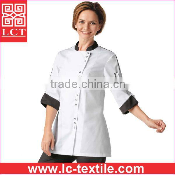 supply made of good handfeeling poly cotton fabric middle-sleeved design slim fit baking uniform for catering staff(LCTU0014)