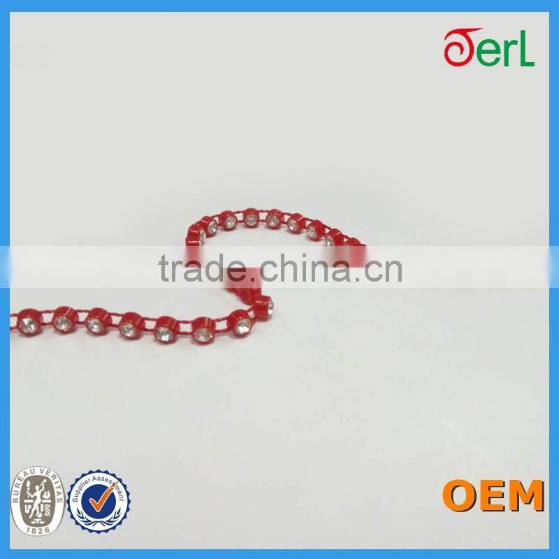 Single Row Red Base Plastic Glass Rhinestone Banding Trimming
