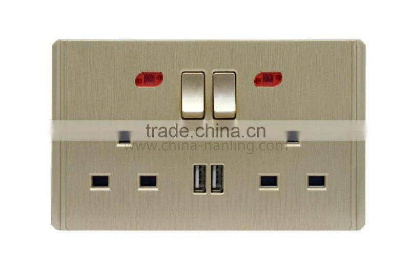 double 13A light switched USB wall Socket