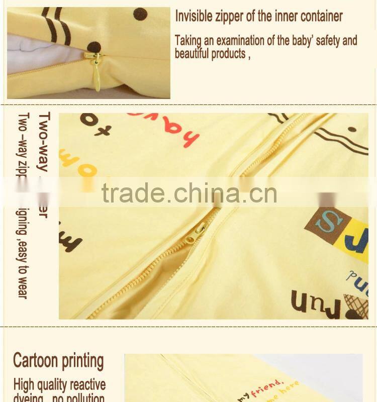 Children's 100% cotton baby sleeping bag detachable sleeve and detachable cotton fillings quilt for four seasons yellow color