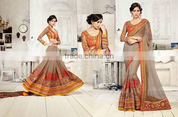 Gold & Magenta Georgette On Net Saree