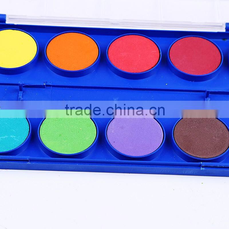 High Quality Kid School Art Material Stationery With Wood Horse Brush 12 Color Watercolor Set, 12 Color Watercolor Palette