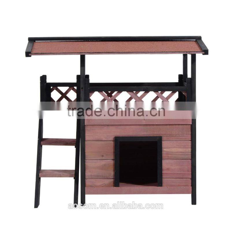 PawHut 2-Story Wood Indoor/Outdoor Cat House -Brown