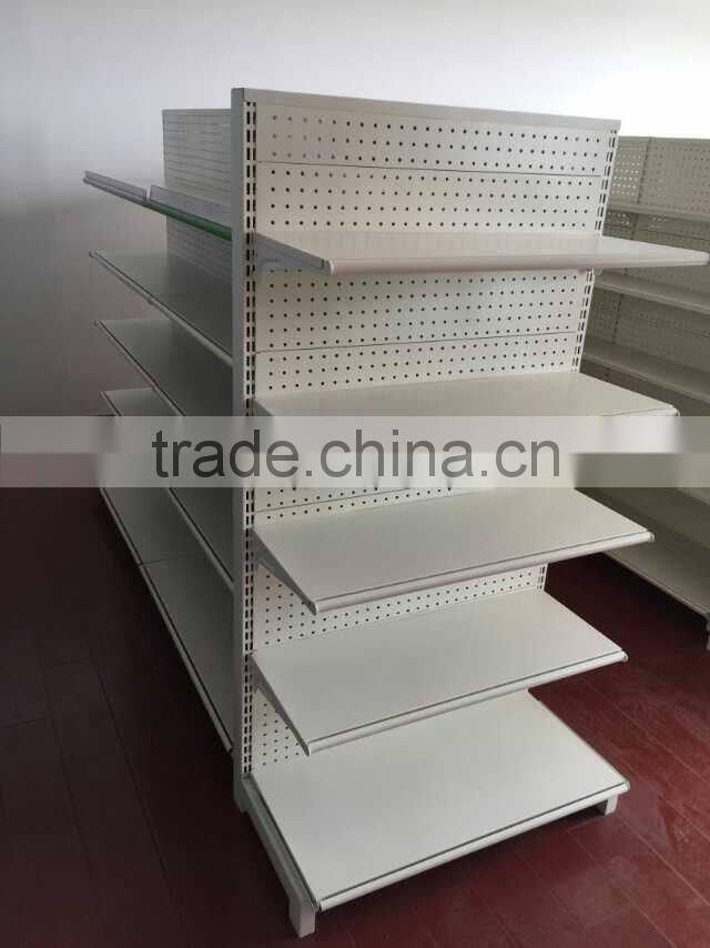 convenience store/shop gondola with plastic shelf labels