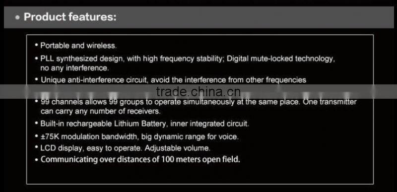 YUMO two presenter / one way / one or tow transmitters wireless tour guide system assisted listening systems