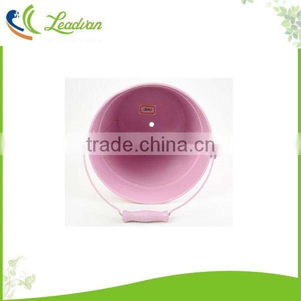 New pink outdoor decorative galvanized metal round flower bucket with hole for garden