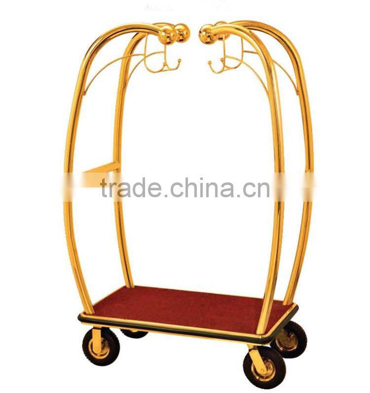 Gold hotel luggage trolley bellboy serve trolley factory price BY-388