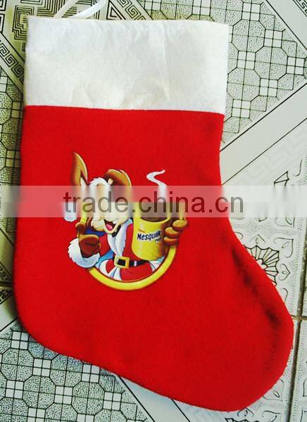New premium type of polyester sock felt Christmas stocking hanger with machine printed cartoon character made in China
