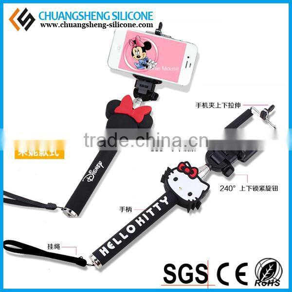 Smart length ajustable silicone bluetooth selfie stick with cute cartoon figures