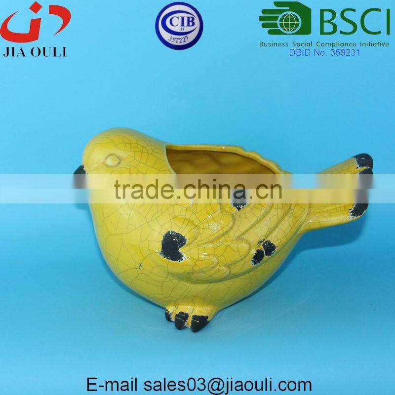 BSCI Audit Factory Antique ceramic yellow bird, animal planter pot bird flower pot