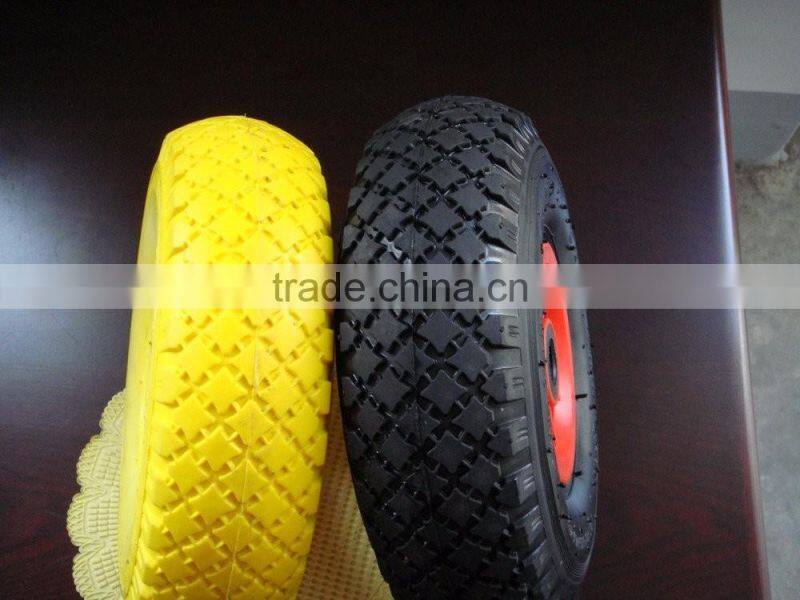 Solid PU foam wheel 3.00-4, PU solid wheel barrow tire 300-4 with plastic rim