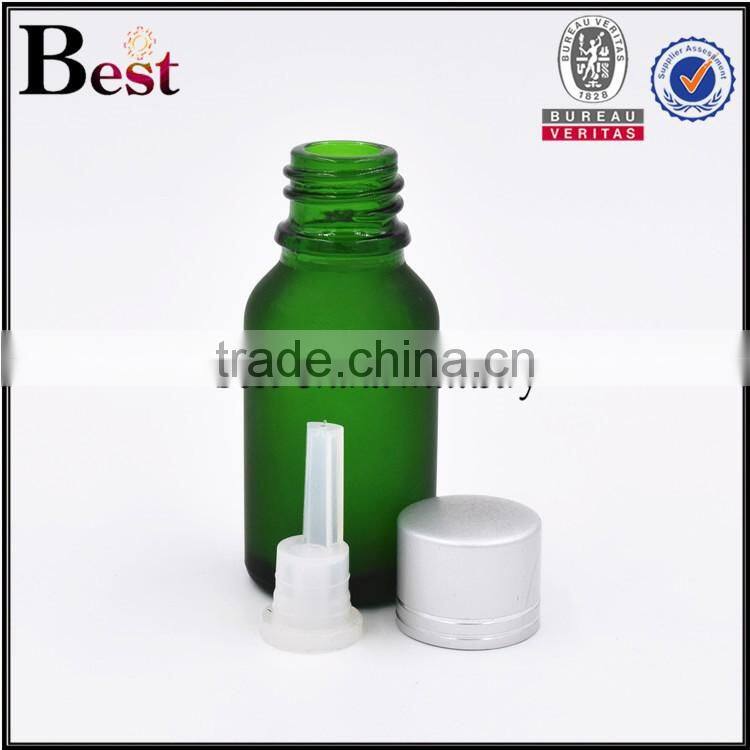 15ml frosted glass bottle green colored essential oil frosted glass bottle with silver aluminum cap