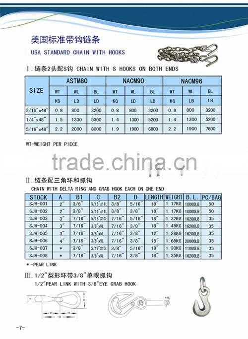 USA CHAIN WITH DELTA RING AND GRAB HOOK EACH ON ONE END