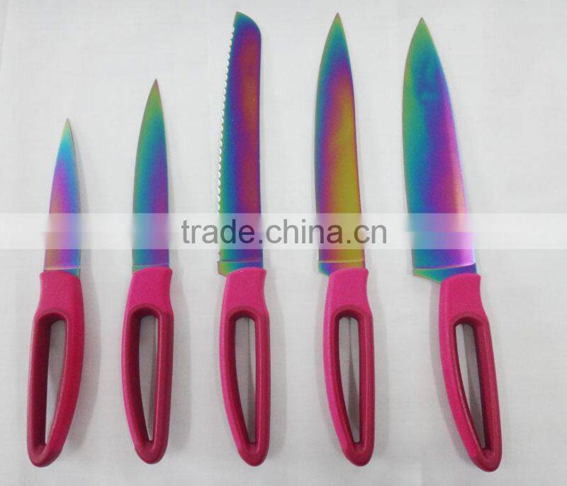 5pc plating titanium kitchen knife set
