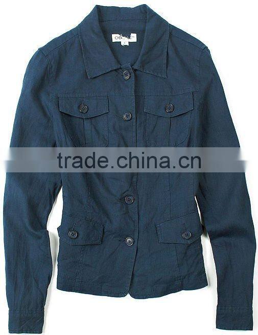 Ladies' 100% linen casual long sleeve shirt with four pockets