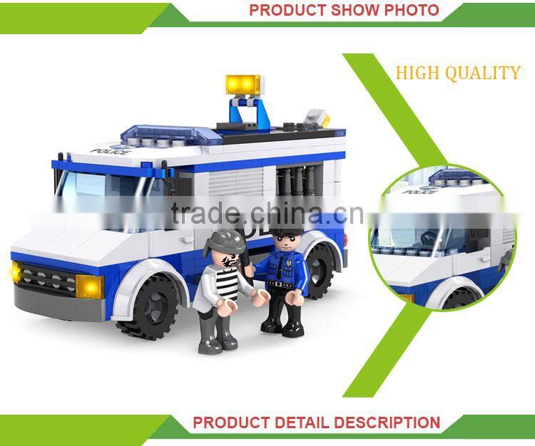 Creative building block toys diy polict cars blue fire truck toy