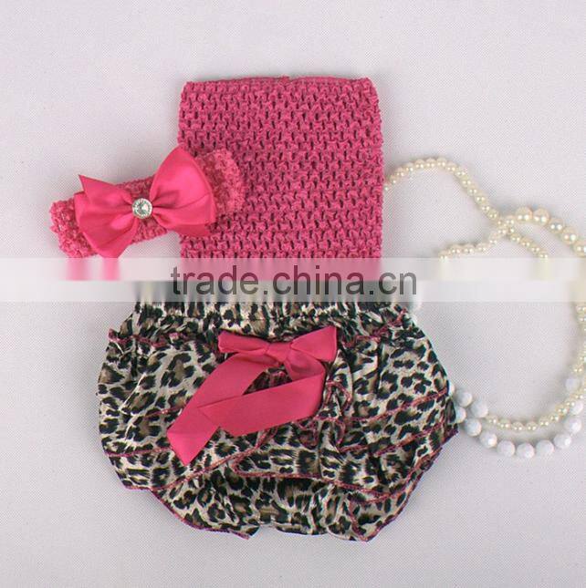 Hot sell Adorable baby diaper and crochet tube top3 sets , satin baby bloomers, baby ruffle bloomers