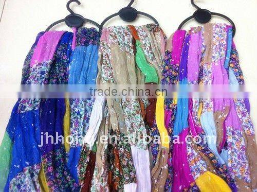 fashion long checked chiffon scarf with floral