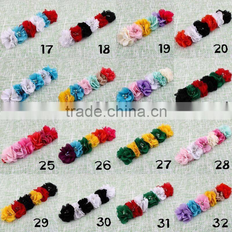 handmade chiffon flower headband with pearl beads center for kids hair accessories for baby girl