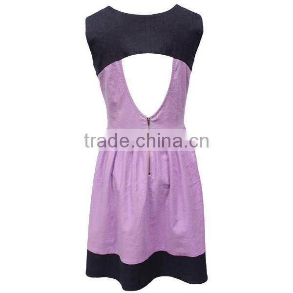 2015 summer New Fashionable High Quality Comfortable backless daily wear 100% linen dress with sleeveless
