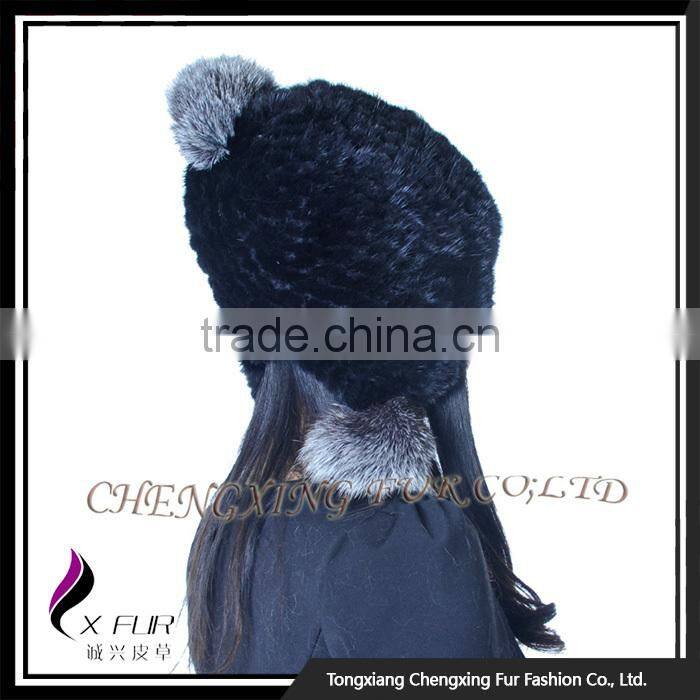 CX-C-08C Custom Beanie Hat With Fur Pom Pom,Knitted Hat With Pom Pom, Mink Fur Knitted Cap