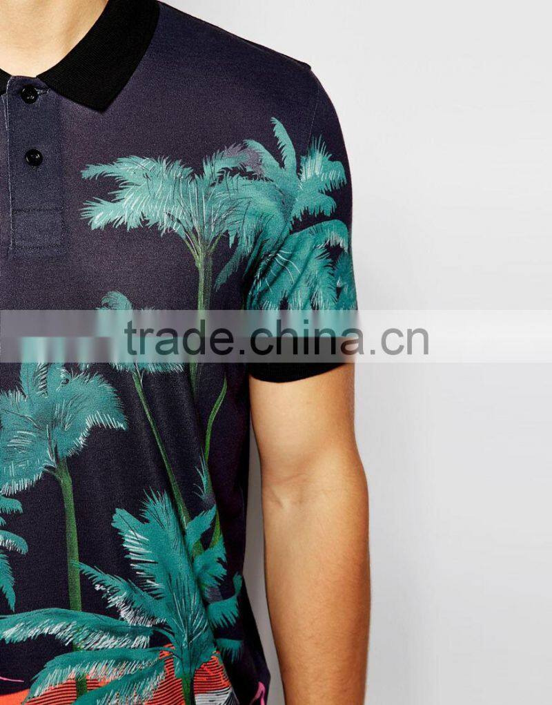 Latest Design Polo Shirt Design With Flamingo Print PS0115A
