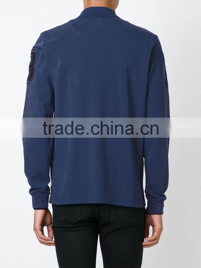 Man middle blue cotton formal golf long sleeve polo t shirt