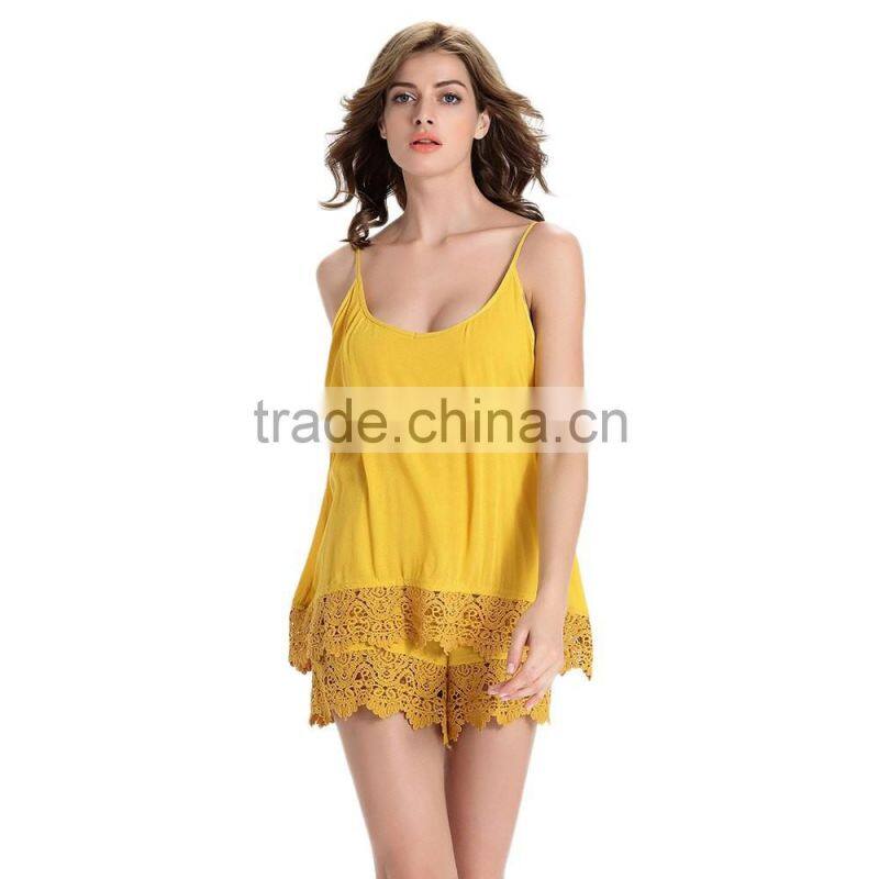 Sexy Summer Without Back Spaghetti Strap Crochet Cut Low Cotton Blends Back Slit two piece set