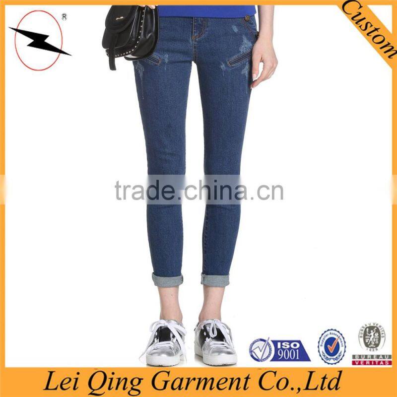 Ladies cotton denim pencil pants, small-leg-opening jeans