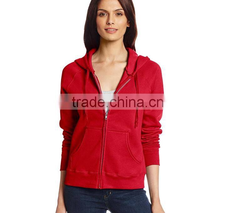 china promotional custom supreme quality polyester / cotton zipper long sleeve plain sport hoodie for women